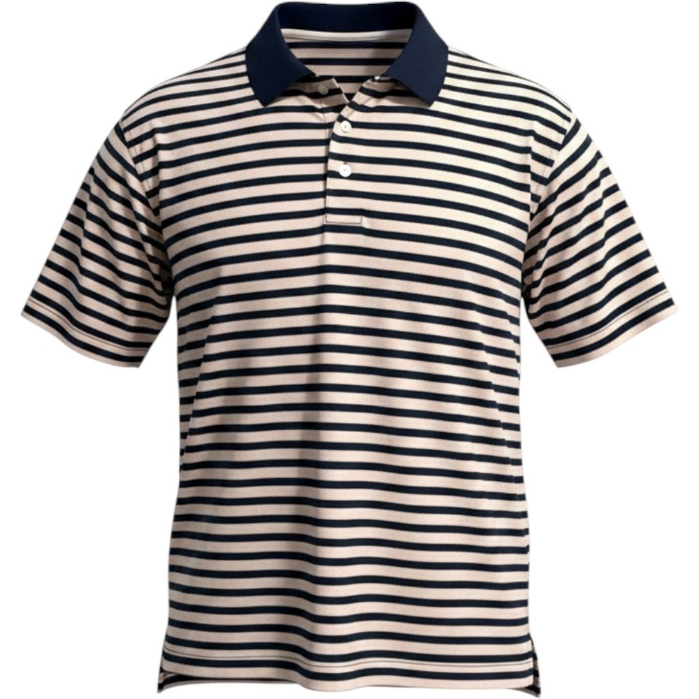Alan Flusser Mens Polo Shirt Striped Short Sleeve Large Pink Navy Blue Cotton